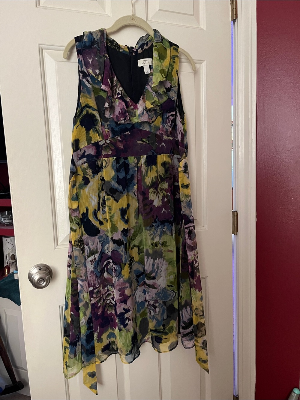 LOFT Sleeveless Floral Chiffon Dress in Purple, Green, Navy